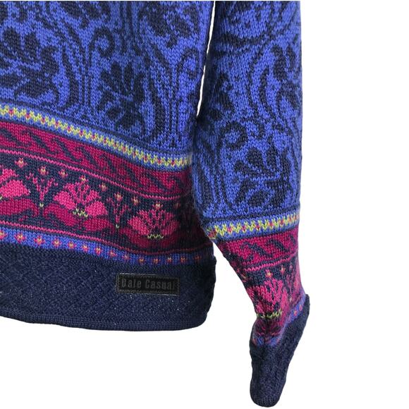 Dale Of Norway Cardigan Sweater Womens M Blue Knit 100% Wool Floral Button Front - Picture 6 of 6